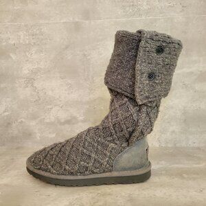 Ugg Australia 3066 Gray Lattice Cardy Rollable Knit Sweater Boots Womens 8